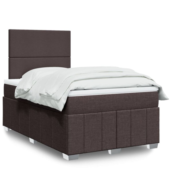 Bed with springs and mattress, brown, 120x190cm, fabric