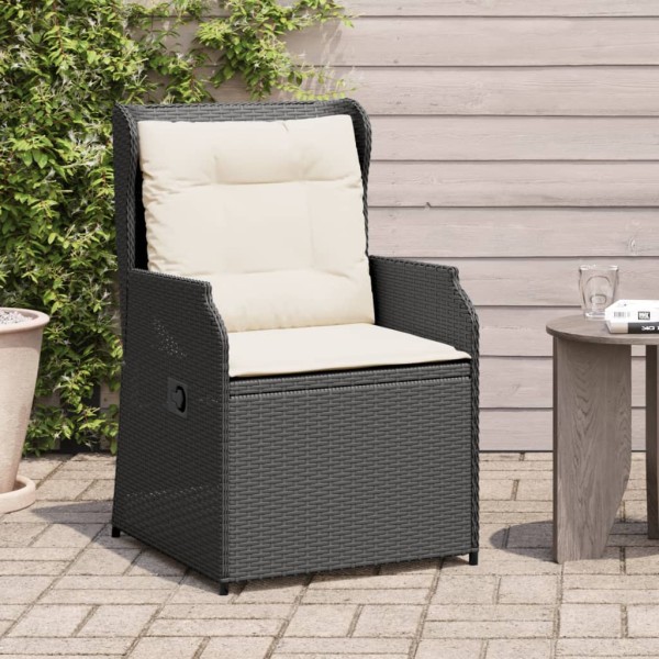Reclining garden chairs with cushions, 2 pcs., black, rattan