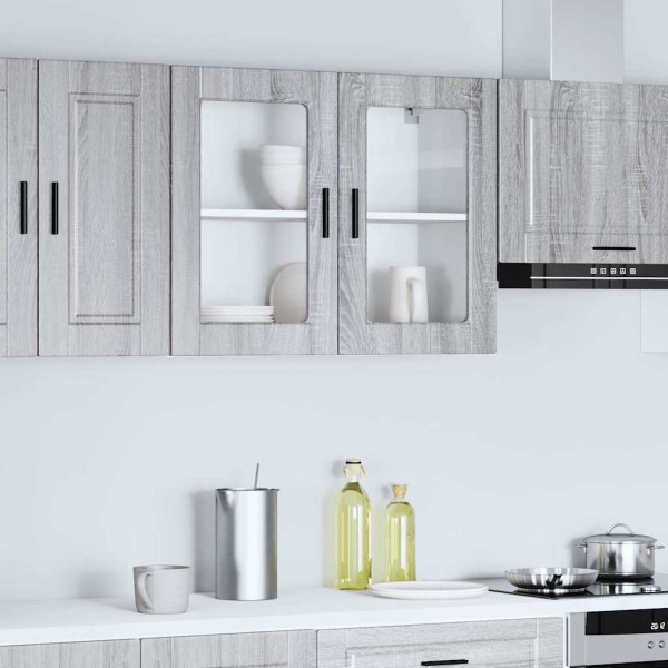 Kitchen cabinet with glass doors, Porto, gray