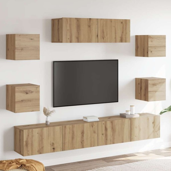 Artisan Oak 7 Piece Wall Mounted TV Cabinet Set