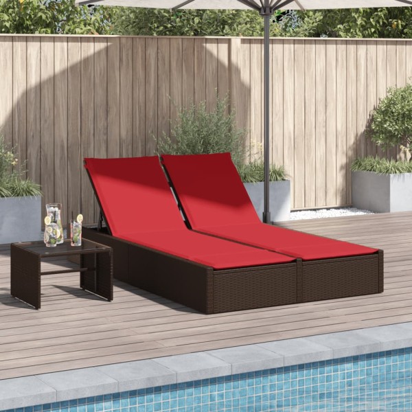 Double sunbed with cushions, brown, polyrattan