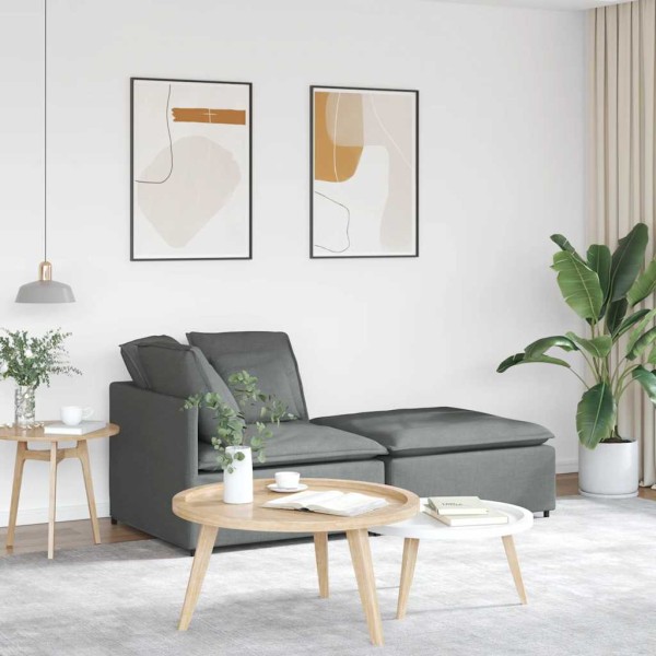 Modular sofa with footrest and cushions, fabric, dark gray