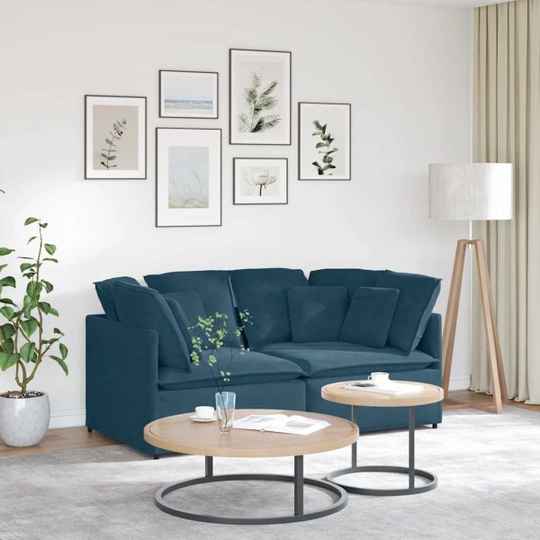 Modular sofa with cushions, velvet, blue