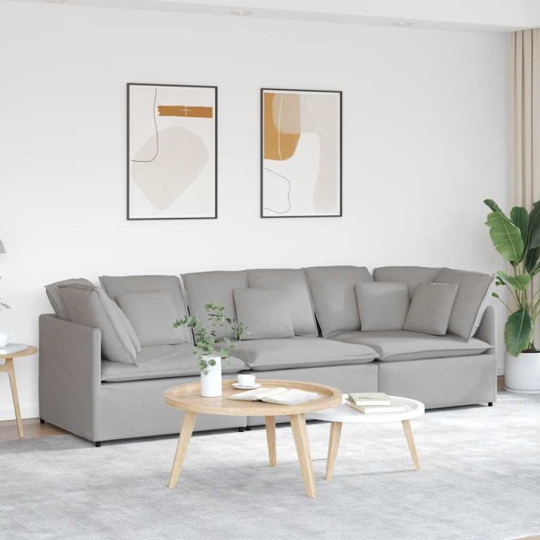 Modulinė sofa su pagalvėlėmis, audinys, debesų pilka