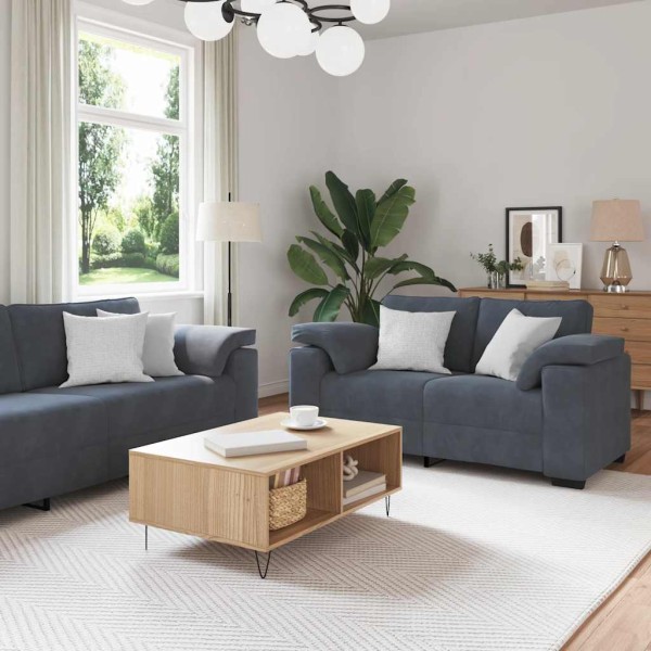 3-piece sofa set with cushions, dark grey, velvet