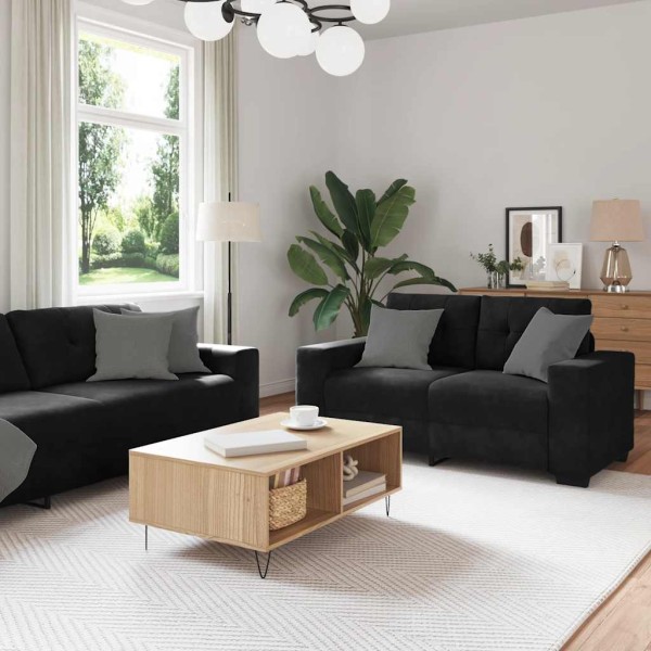 Two-piece sofa set with cushions, black velvet