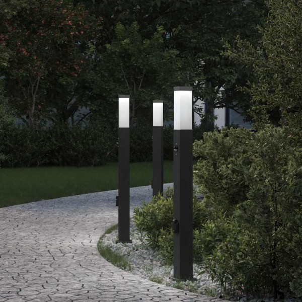 Lighting poles with sensor and socket, 3 pcs., 80 cm, black, IP44