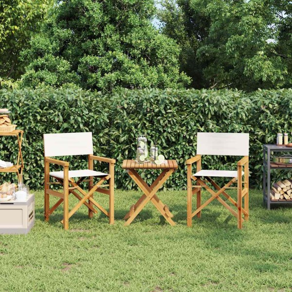 Folding director's chairs, 2 pcs., cream color, solid teak