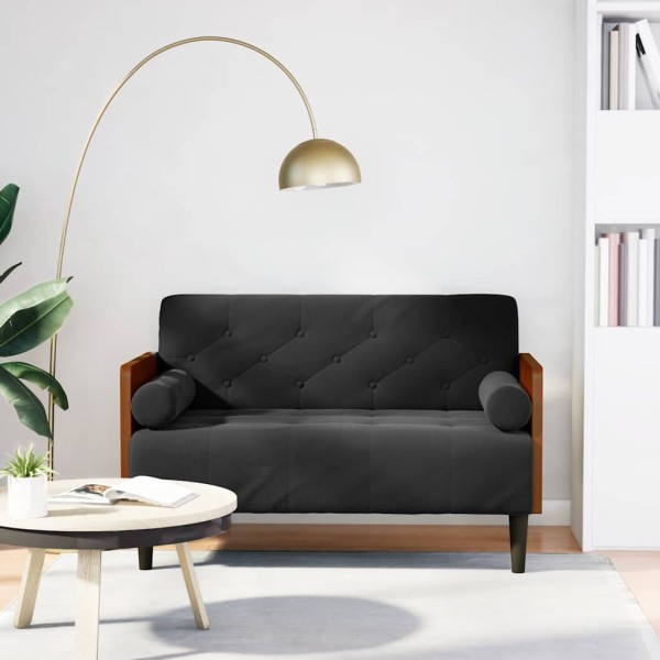 Dvivietė sofa su pagalvėlėmis, juoda, 110 cm, aksomas