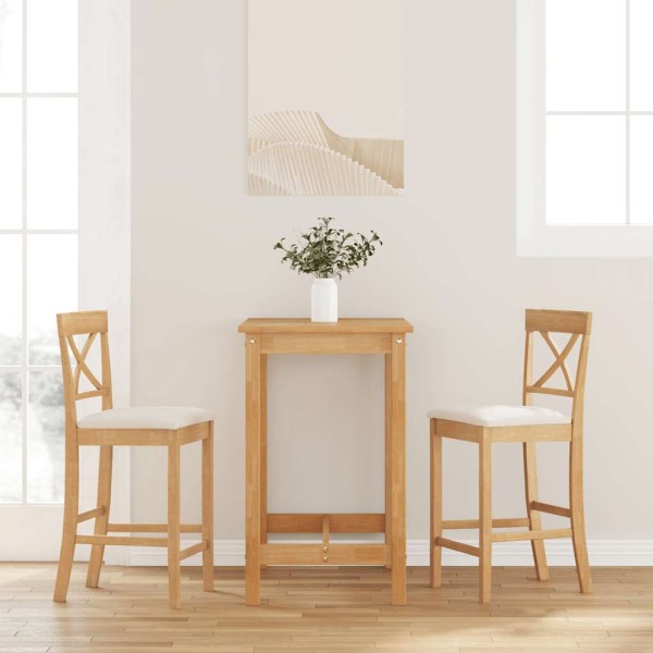 Bar stools with cushions, 2 pcs., solid natural wood, rubber