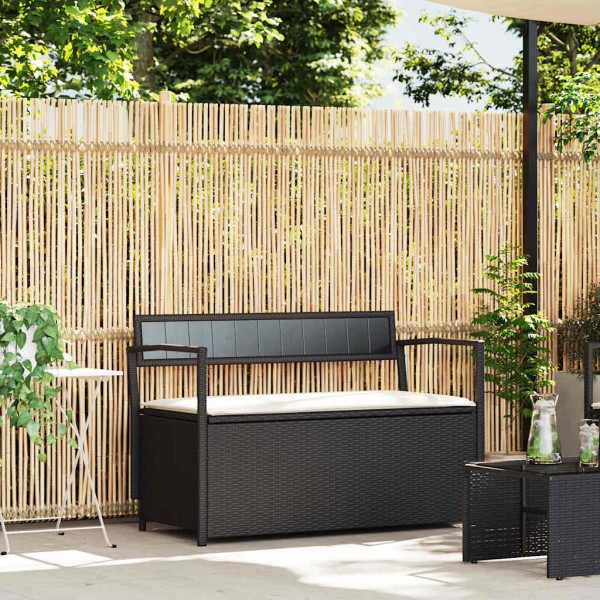 Garden bench with cushion, black, polyrattan