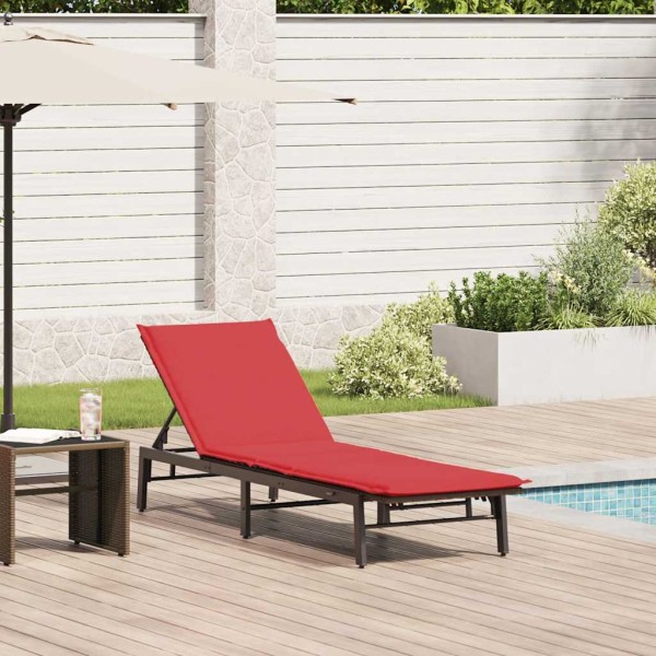 Sun lounger with cushion, brown, polyrattan