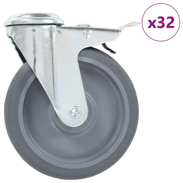 Castors, 32 pcs., 125mm, swivel, fixed with a screw