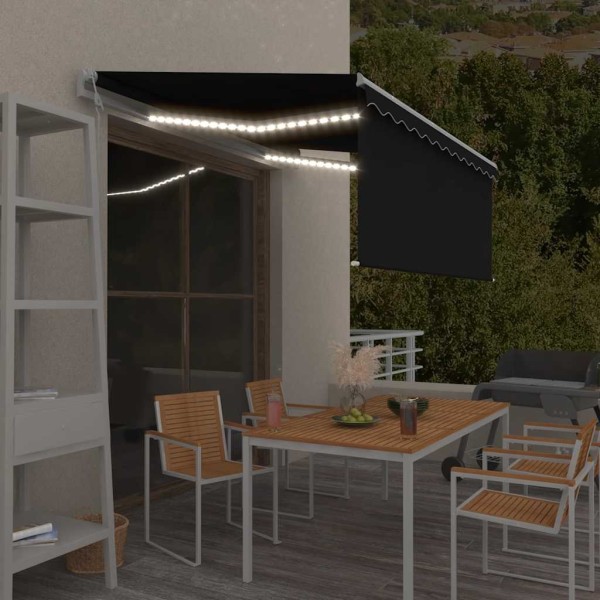 Awning with curtain/LED/wind sensor, anthracite, 3.5x2.5m