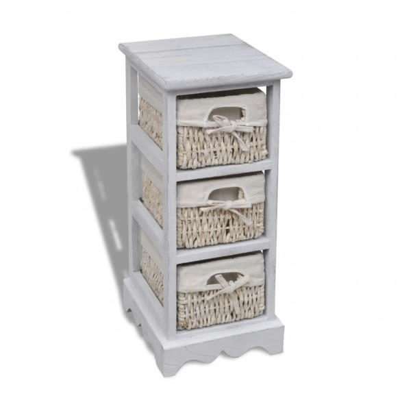 Wooden cabinet with 3 wicker baskets, white