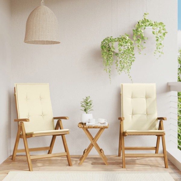 Reclining garden chairs with cushions, 2 pcs., solid teak