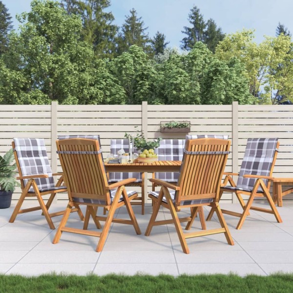 Reclining garden chairs with cushions, 6 pcs., solid teak