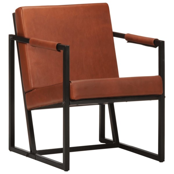Armchair, genuine leather, brown