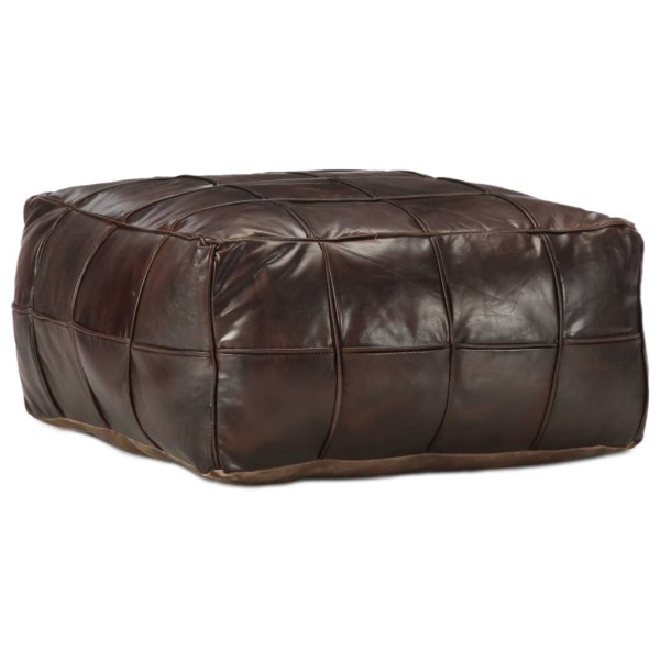 Pouf, dark brown, 60x60x30 cm, genuine goat leather