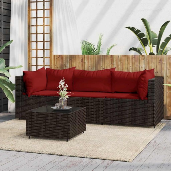 Garden set with cushions, 4 parts, brown, polyrattan
