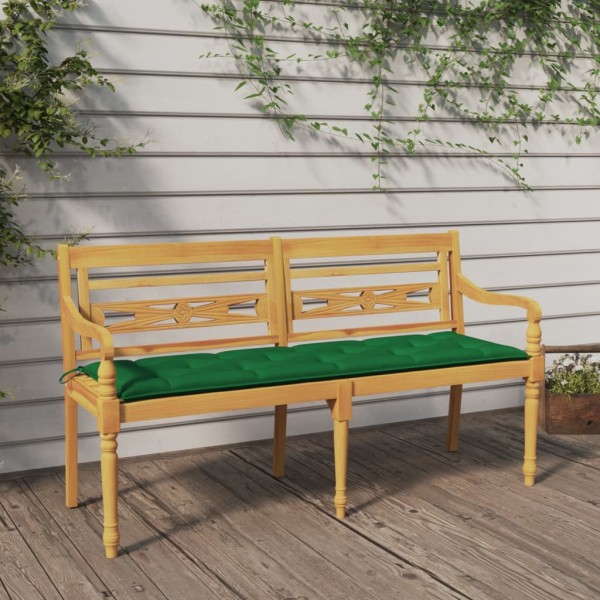 Batavia bench with green cushion, 150cm, solid teak