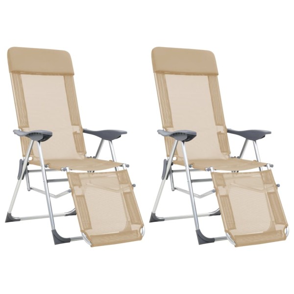Camping chairs with legs, 2 pcs., cream, textile
