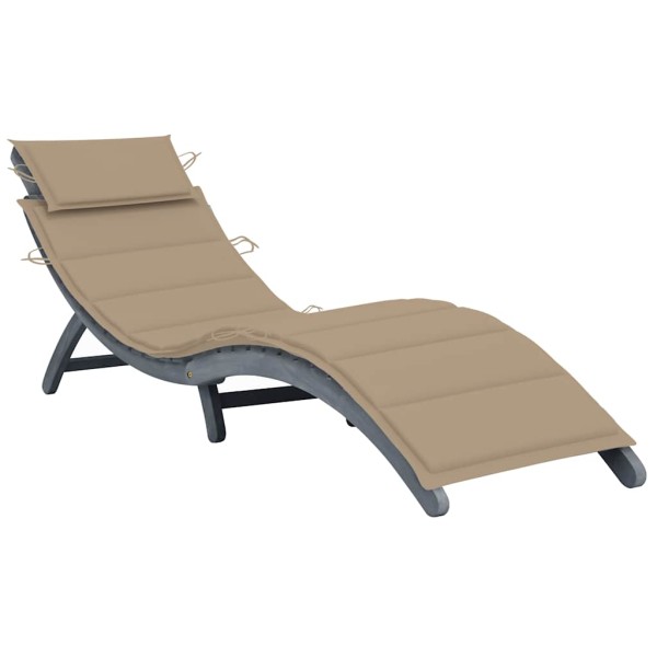 Sun lounger with mattress, gray, solid acacia wood