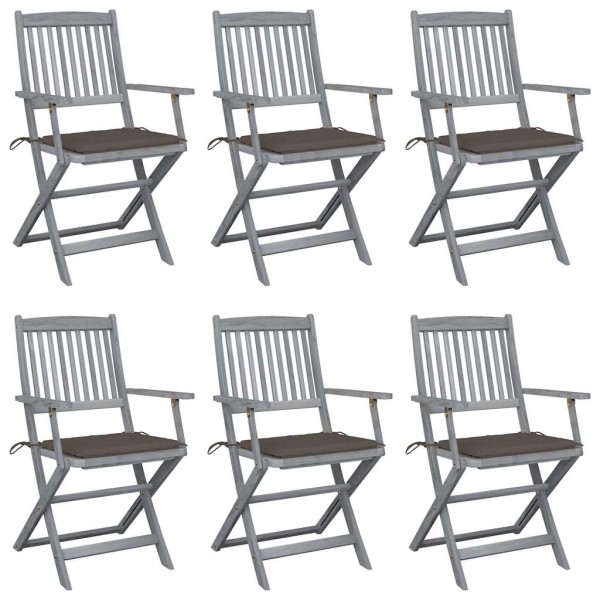Folding outdoor chairs with pillows, 6 pcs., solid acacia