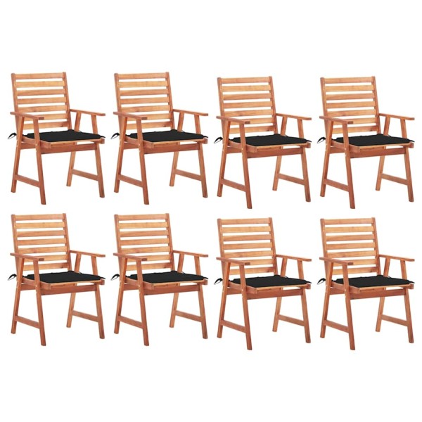 Outdoor dining chairs with cushions, 8 pcs., solid acacia