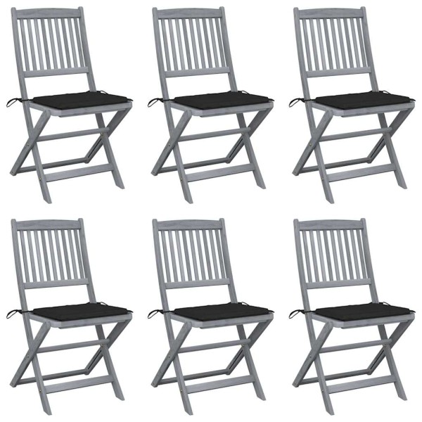 Folding outdoor chairs with pillows, 6 pcs., solid acacia