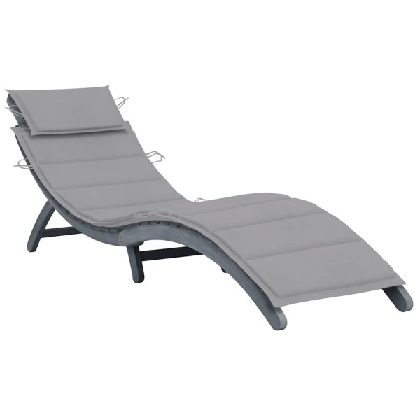 Sun lounger with mattress, gray, solid acacia wood