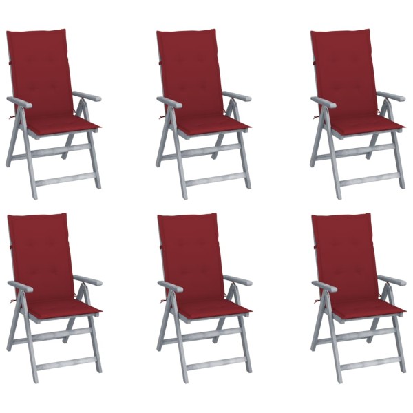 Reclining garden chairs with pillows, 6 pcs., solid acacia