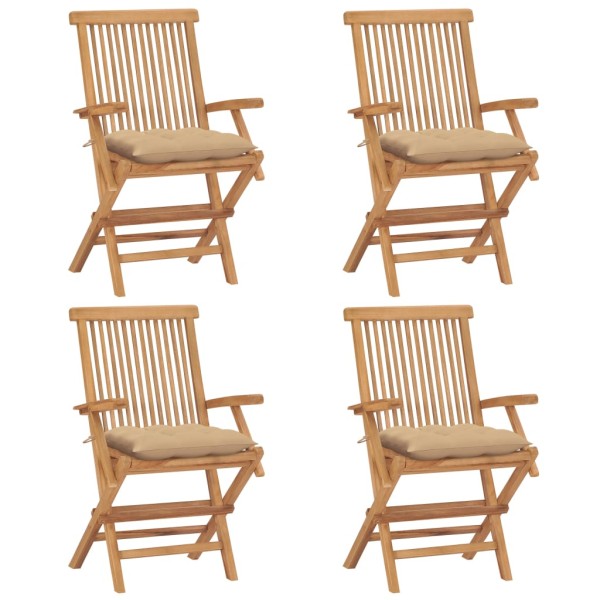 Garden chairs with sand cushions, 4 pcs., solid teak