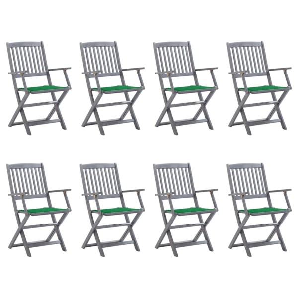 Folding outdoor chairs with cushions, 8 pcs., acacia