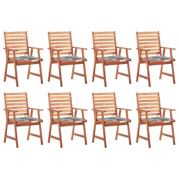 Outdoor dining chairs with cushions, 8 pcs., solid acacia
