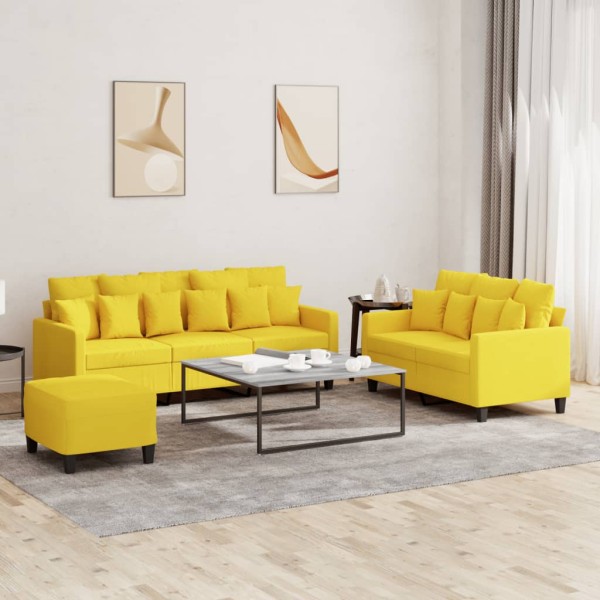 Sofa set with cushions, 3 parts, yellow, fabric