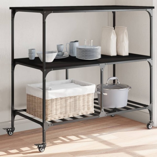 Kitchen trolley, black, 100x50x95cm, processed wood