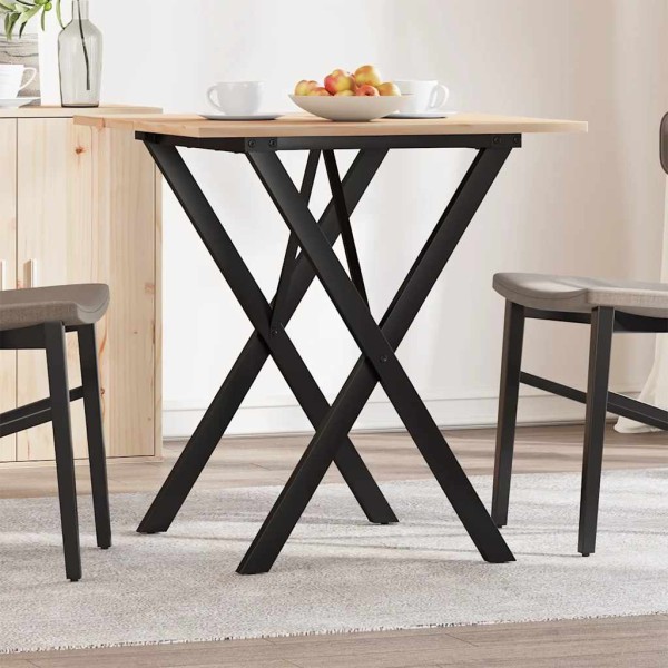 Dining table, 70x70x75cm, pine and steel, X-shaped frame
