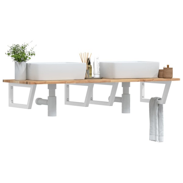 Shelf for the washbasin, steel and solid acacia wood