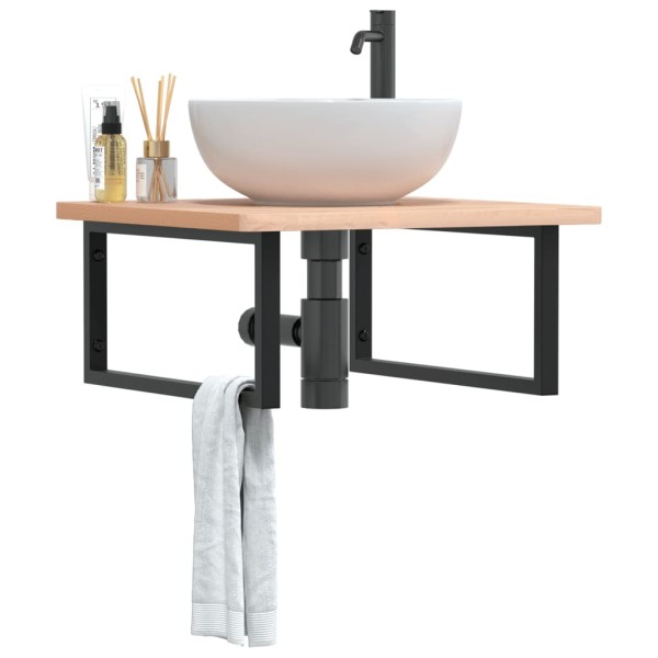 Washbasin shelf, steel and solid beech wood