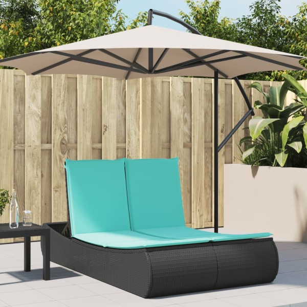 Double sunbed with mattresses, black, polyrattan