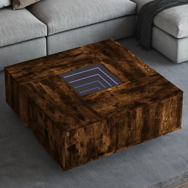 Coffee table with Infinity LED, smoky oak, 100x100x40cm