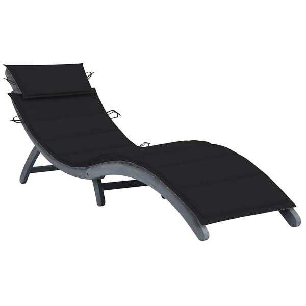 Sun lounger with mattress, gray, solid acacia wood