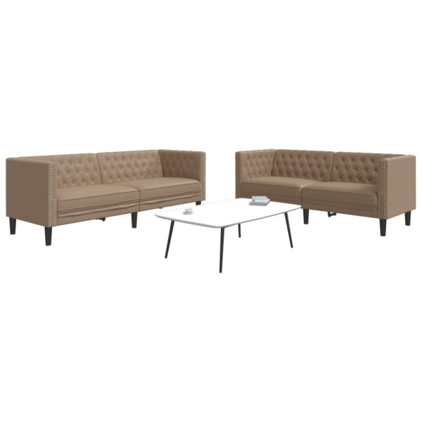 Chesterfield sofa set, 2 parts, cappuccino, artificial leather