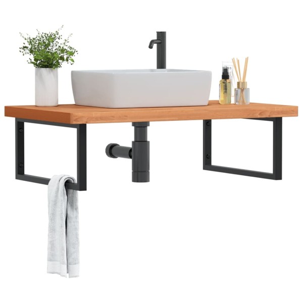Washbasin shelf, steel and solid beech wood
