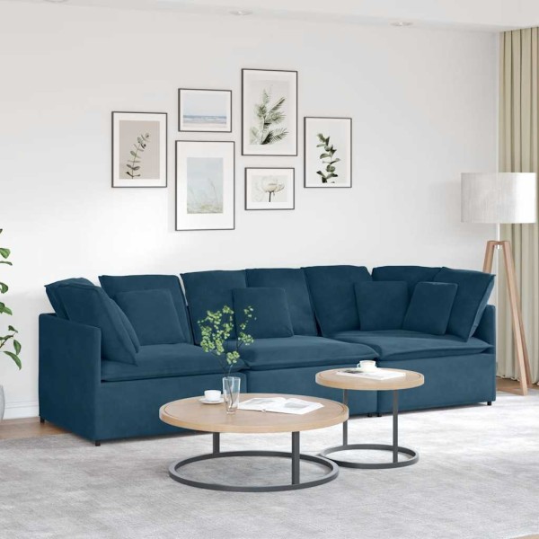 Modular sofa with cushions, velvet, blue