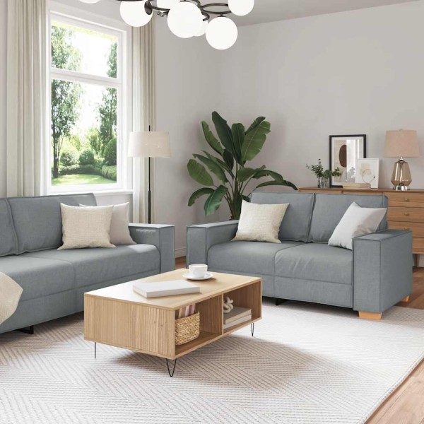 Two-piece sofa set with cushions, light gray fabric