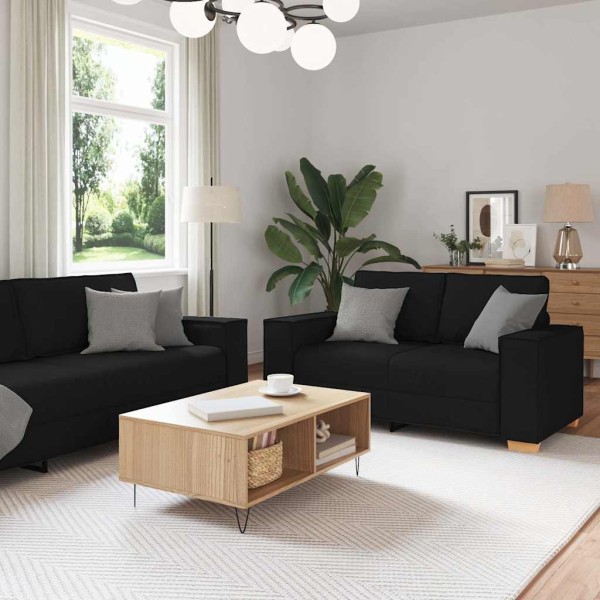 Two-piece sofa set with cushions, black fabric