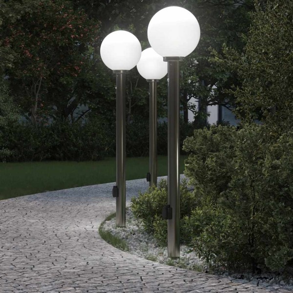 Lighting poles with sensor and socket, 3 pcs., 120 cm, stainless steel, IP44