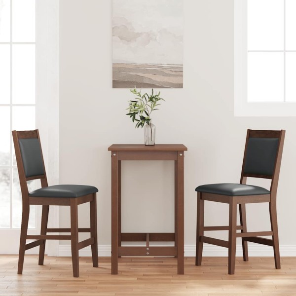 Bar stools with cushions, 2 pcs., brown, solid wood, rubber